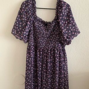 Lauren Conrad ballon sleeve smocked dress navy purple floral size 3X